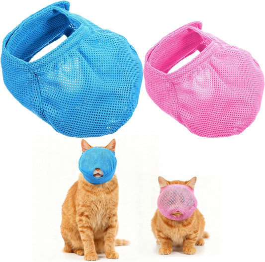 2Pcs Cat Muzzles Breathable Mesh Muzzles with Soft Mesh Covered, Cat Dog Grooming Restraint Muzzl anti Bite anti Meow Prevent from Biting
