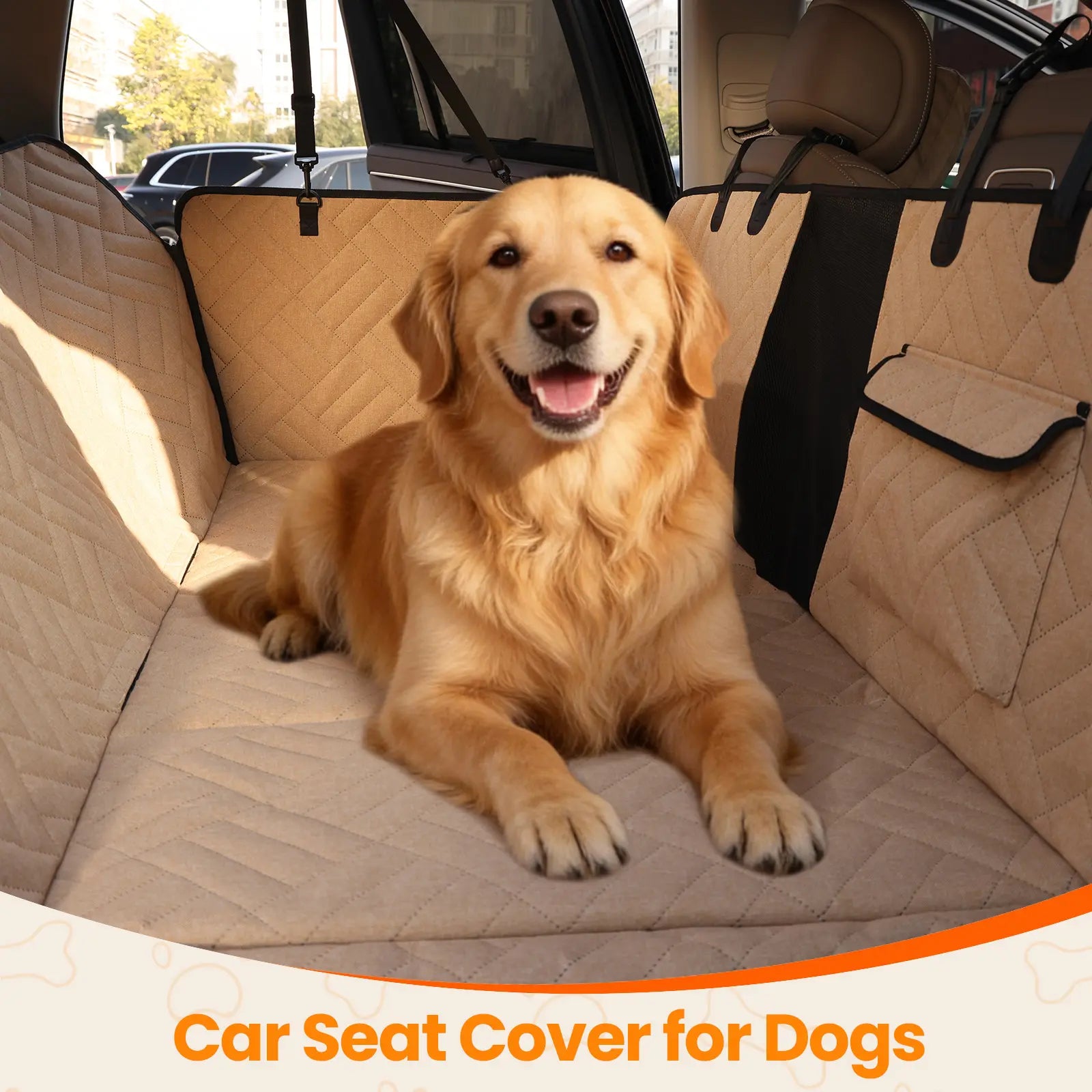 【Tiktokshopstockup】 VALUXE Dog Car Seat Cover for Large Dogs, Full-Cover Waterproof Back Seat Protector, Foldable, Beige/Black Summervibes Petlovers Outdoorfun